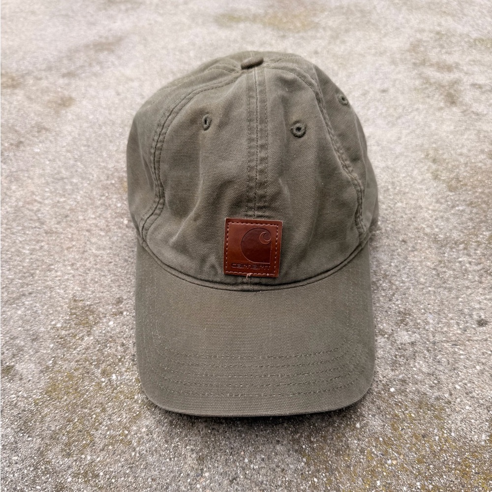 Carhartt Khaki Green Hat with Leather Patch